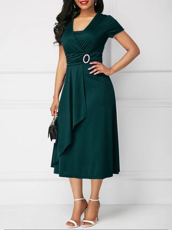 Solid Draped Midi Dress