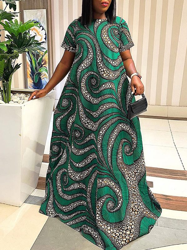 Printed Short-Sleeve Maxi Dress