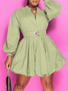 Beautiedoll Button-Front Belted Puffy Dress