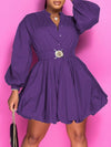 Beautiedoll Button-Front Belted Puffy Dress