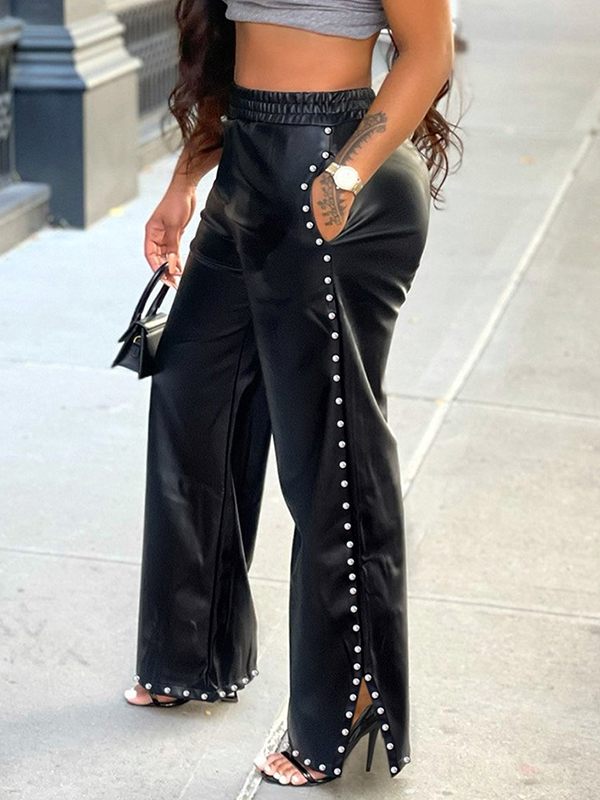 Beautiedoll Studded Slit Faux-Leather Pants
