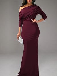 Boat-Neck Ruched Maxi Dress