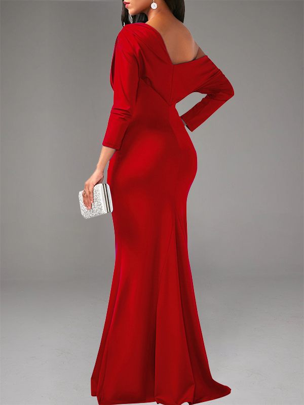 Boat-Neck Ruched Maxi Dress