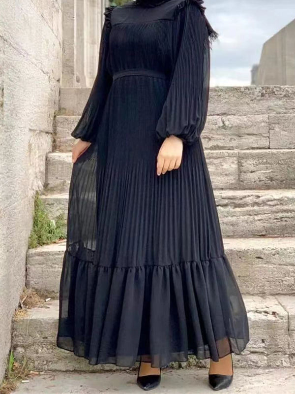 Solid Ruffle Pleated Dress