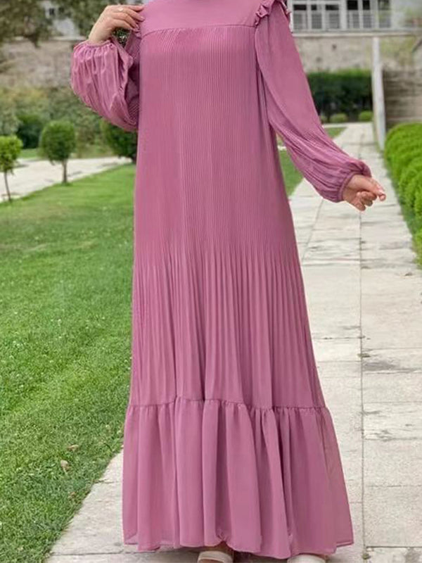 Solid Ruffle Pleated Dress
