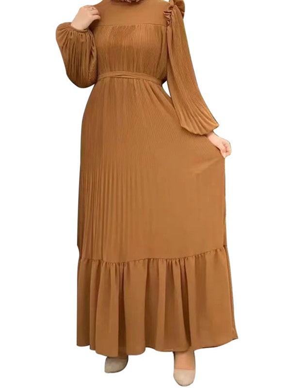 Solid Ruffle Pleated Dress