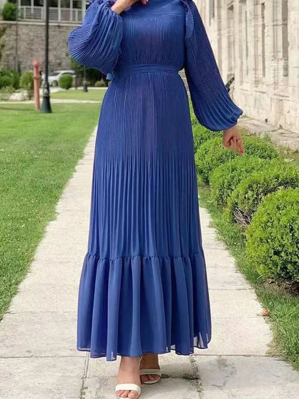 Solid Ruffle Pleated Dress