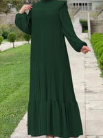 Solid Ruffle Pleated Dress