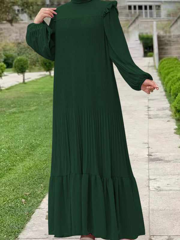 Solid Ruffle Pleated Dress