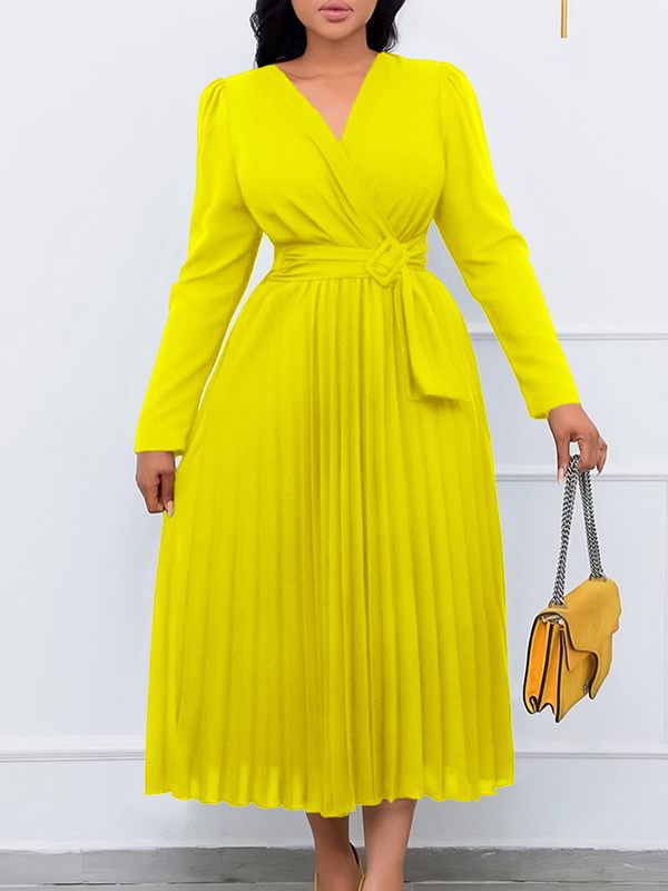 V-Neck Pleated Dress