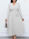 V-Neck Pleated Dress