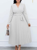 V-Neck Pleated Dress