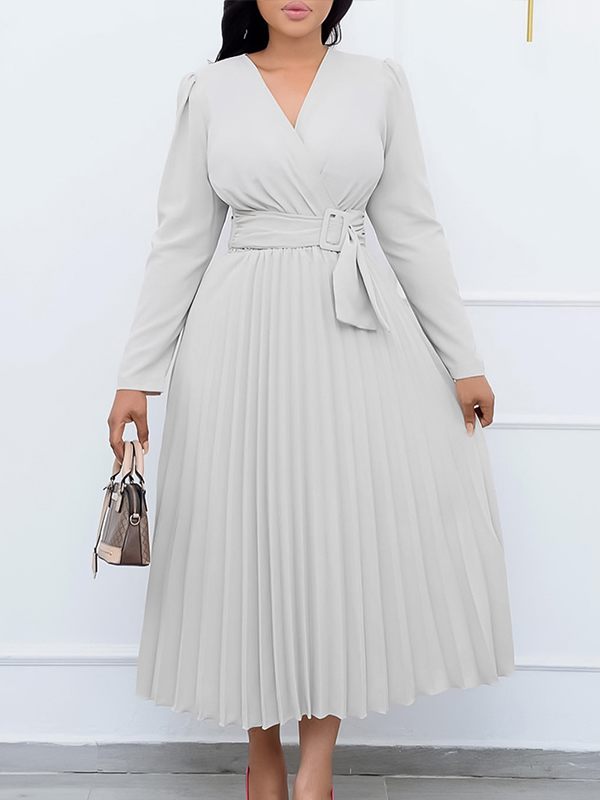 V-Neck Pleated Dress
