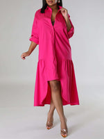 Solid Asymmetric Shirt Dress