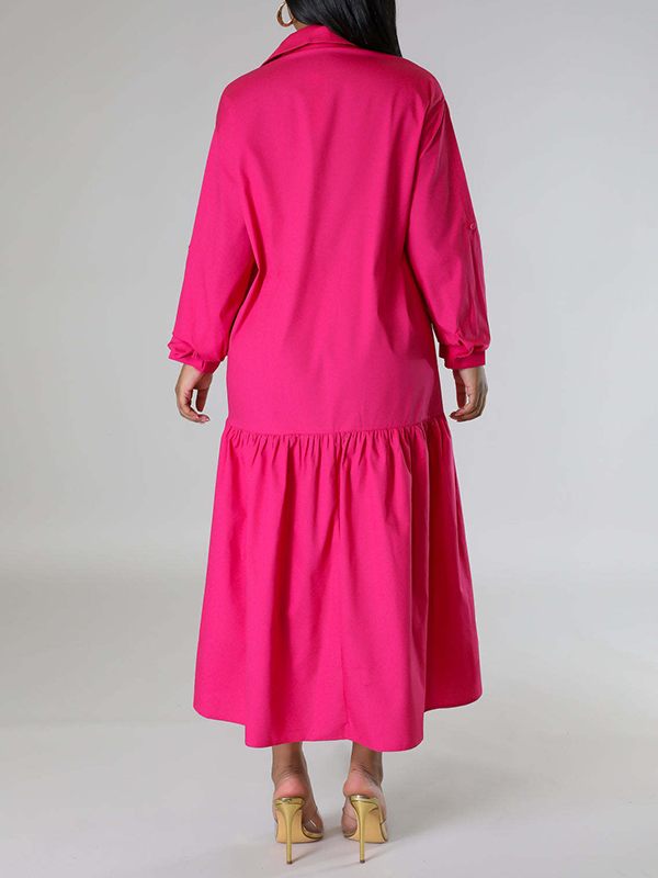 Solid Asymmetric Shirt Dress