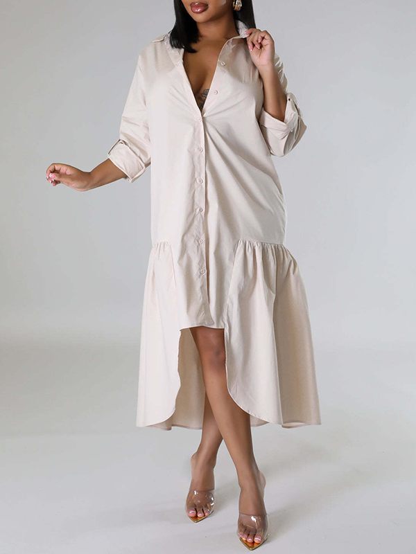 Solid Asymmetric Shirt Dress