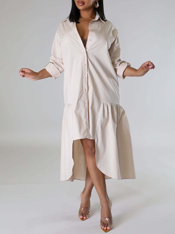 Solid Asymmetric Shirt Dress