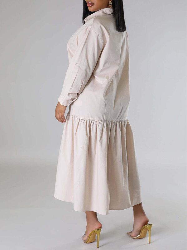 Solid Asymmetric Shirt Dress