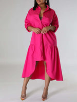 Solid Asymmetric Shirt Dress