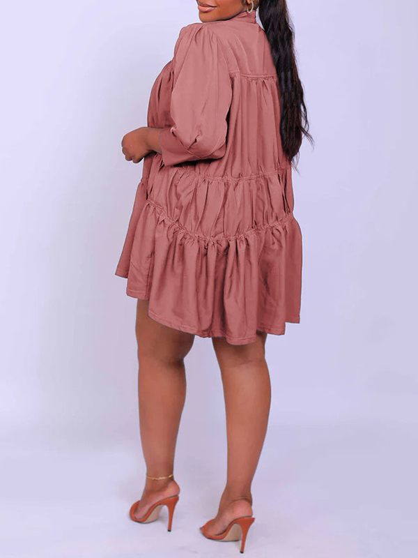 Solid Ruffle Shirt Dress