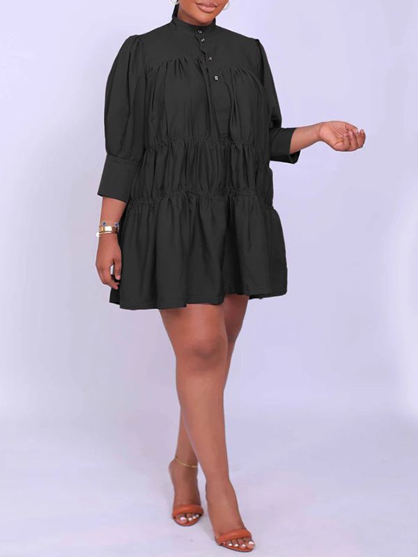 Solid Ruffle Shirt Dress