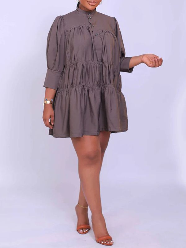 Solid Ruffle Shirt Dress