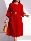 Solid Belted Pleated Dress