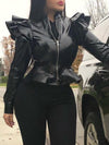 Faux-Leather Frilled Jacket