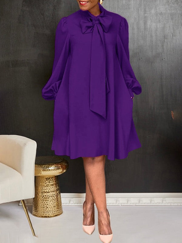Beautiedoll Solid Tied-Neck Dress