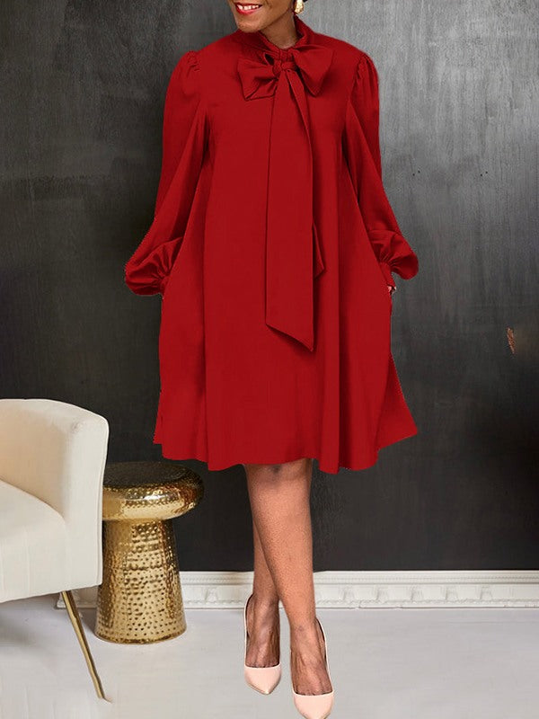 Solid Tied-Neck Dress