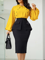 Button Blouse & Pencil Skirt Set
