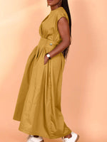 Solid Button-Waist Sleeveless Dress
