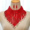 Red Beads Collar Necklace & Earrings Set